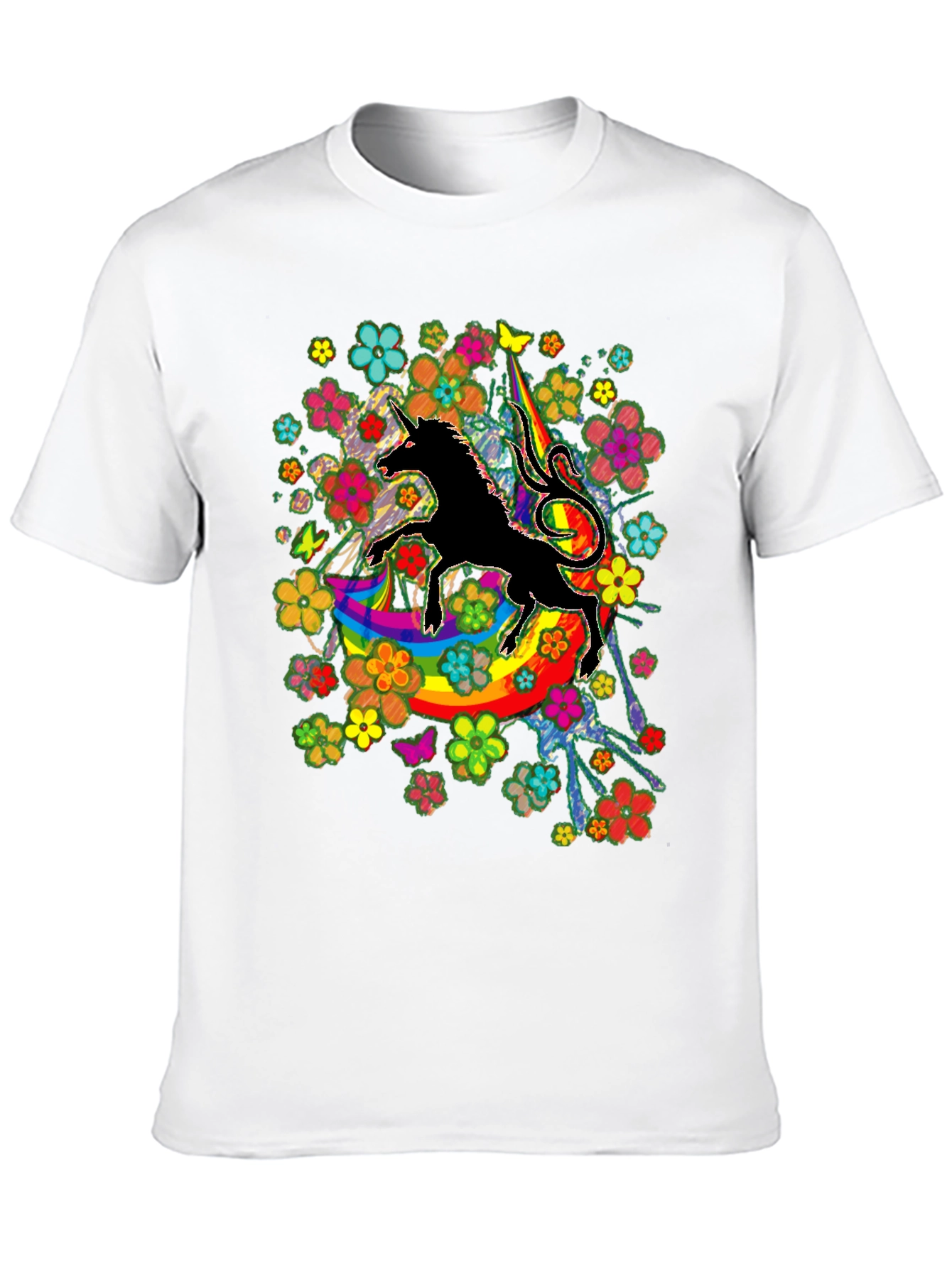 Unicorn Rainbow Floral Graphic T-Shirt