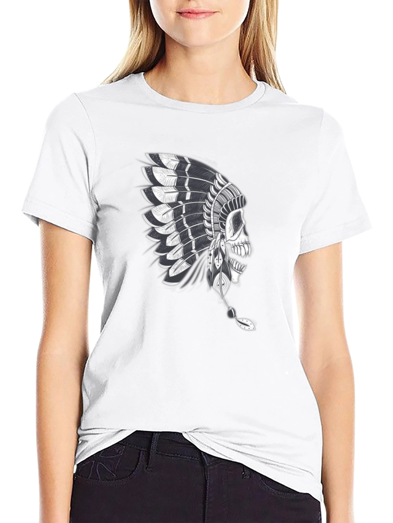 Skull Chief T-Shirt - Native American Headdress Graphic Tee