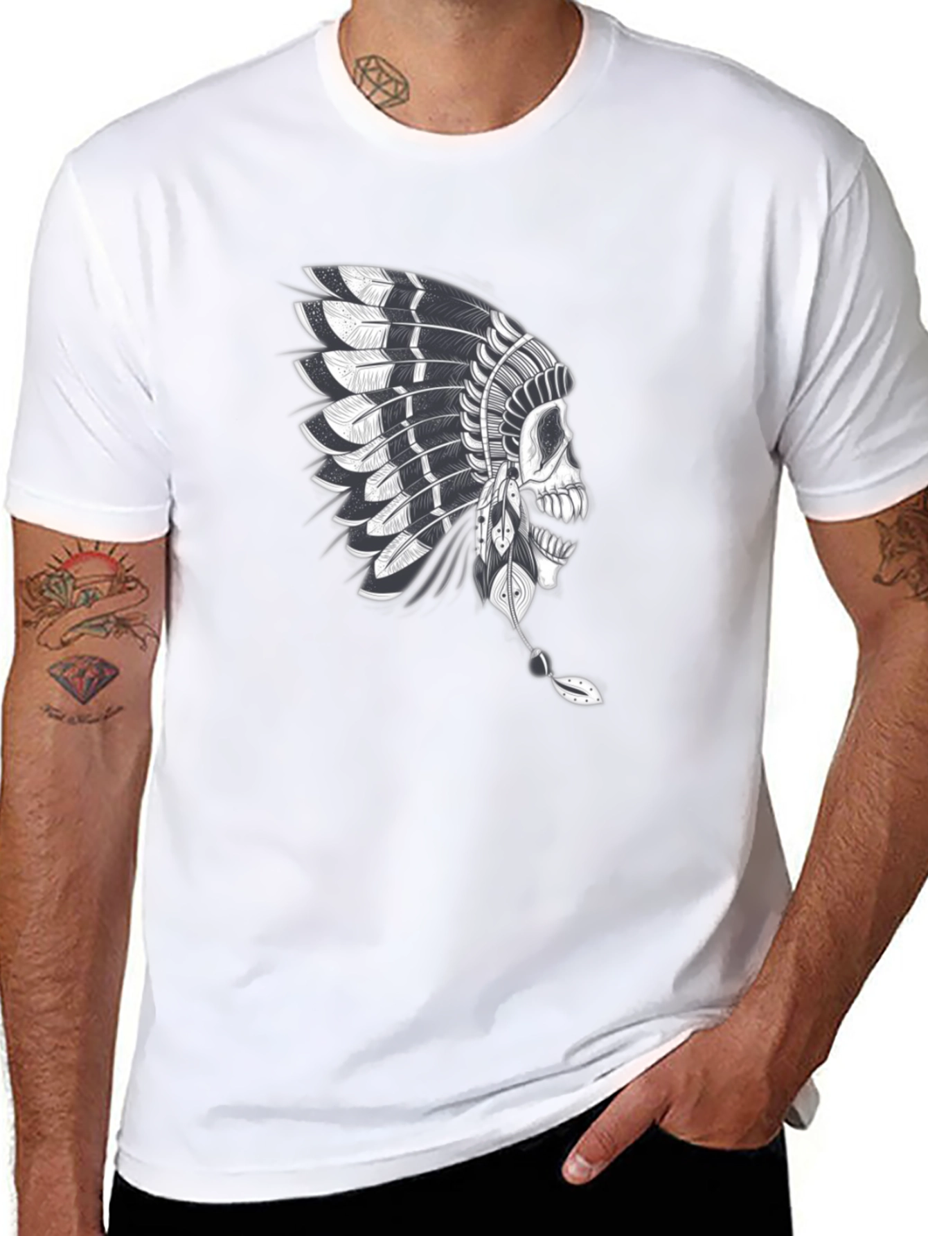 Skull Chief T-Shirt - Native American Headdress Graphic Tee
