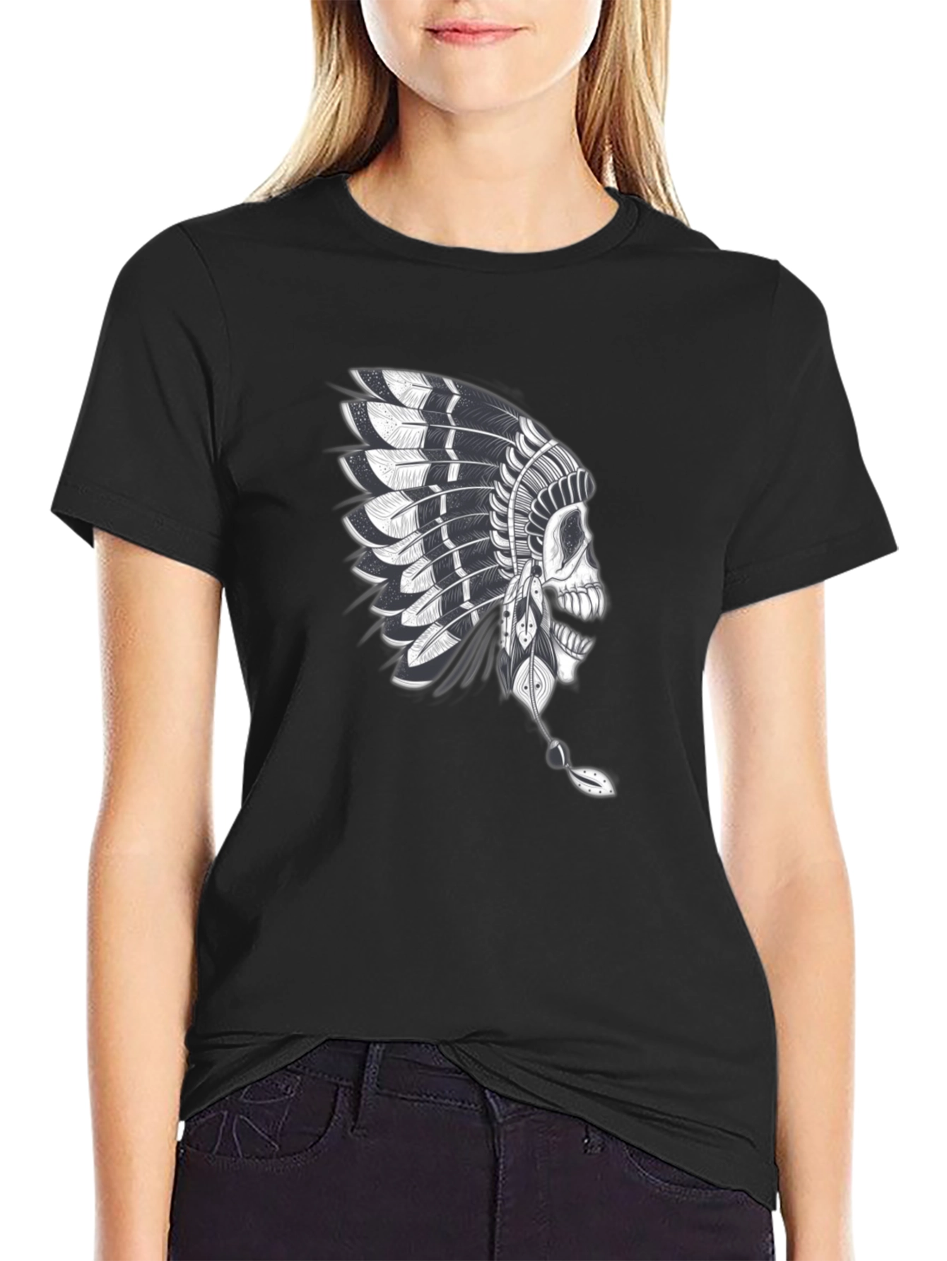 Skull Chief T-Shirt - Native American Headdress Graphic Tee