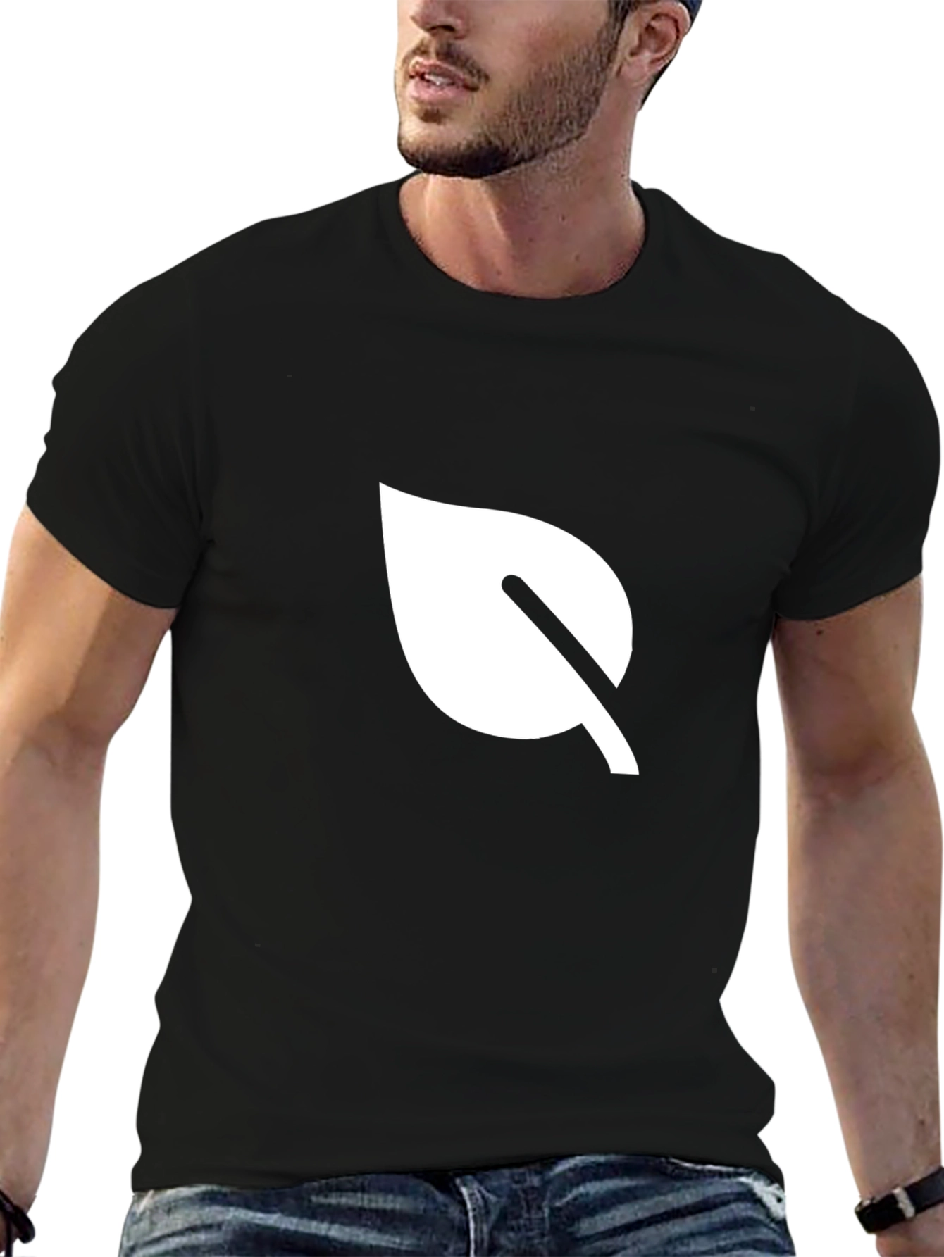 Minimalist Leaf Graphic Black T-Shirt