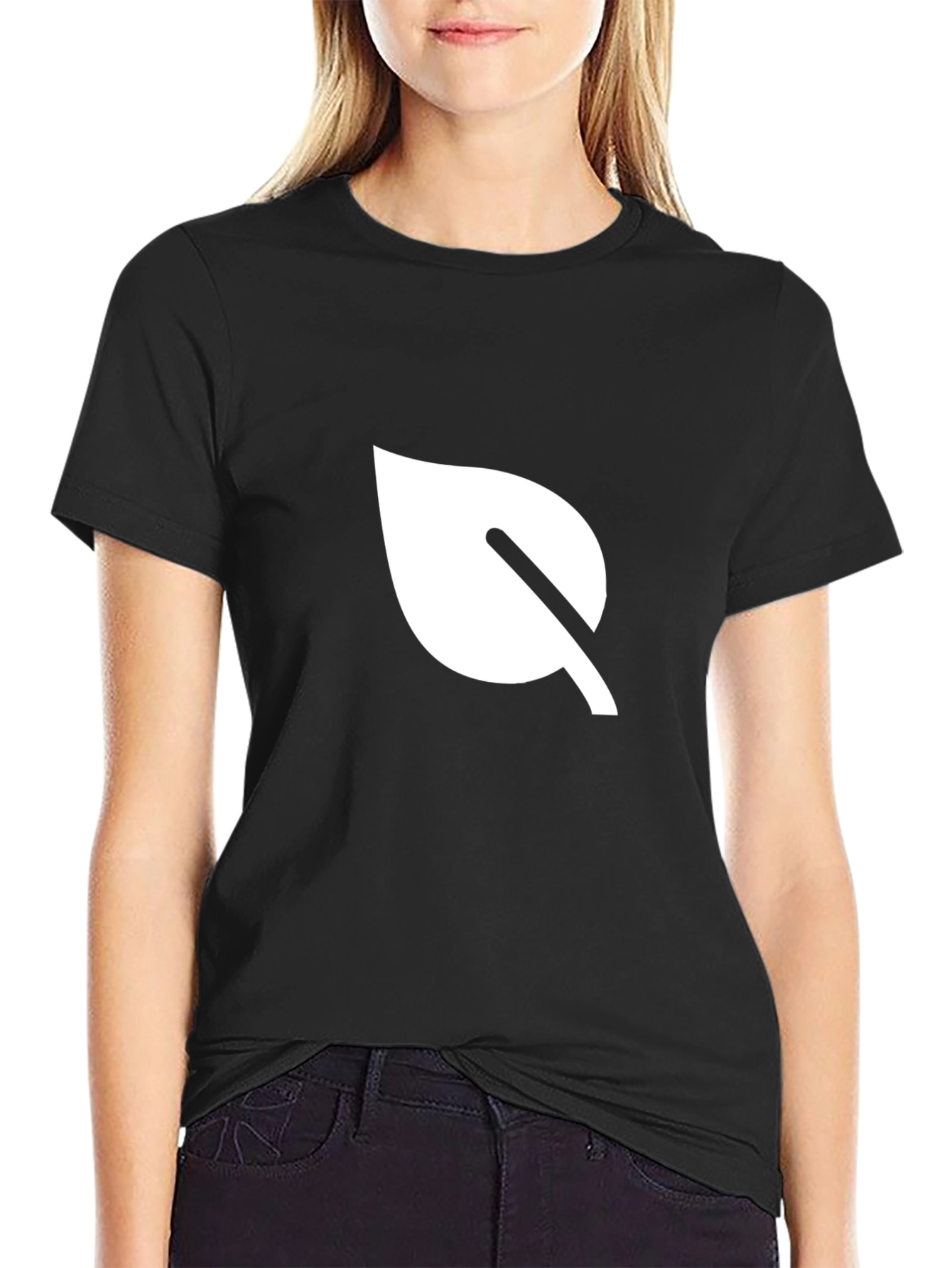 Minimalist Leaf Graphic Black T-Shirt
