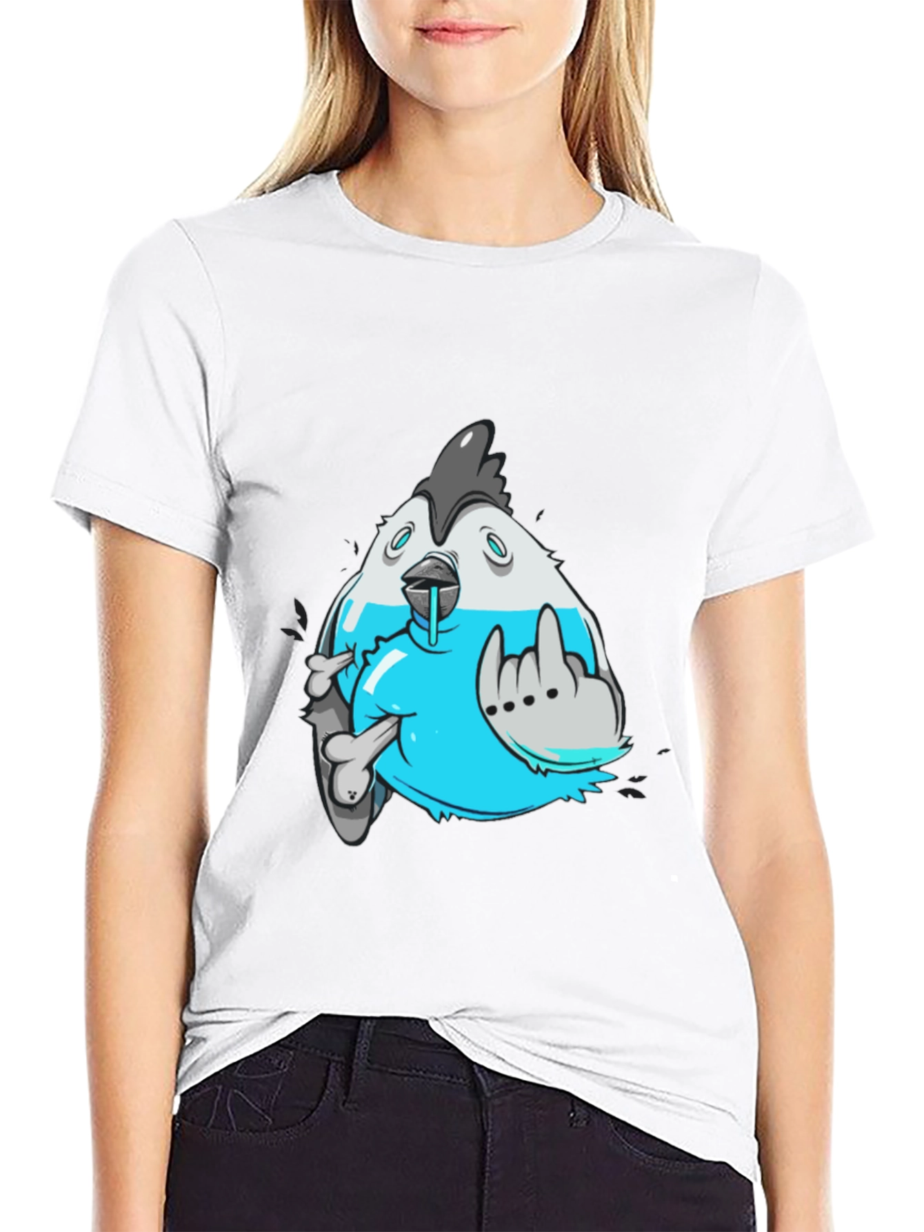 Edgy Cartoon Chicken Graphic T-Shirt