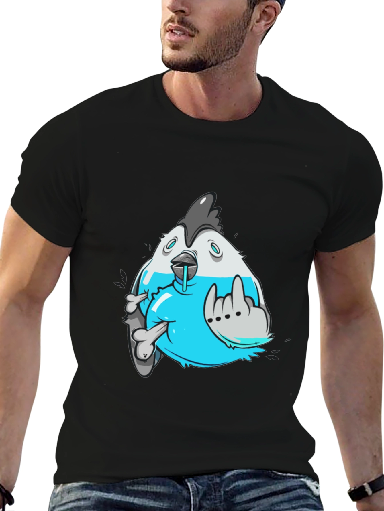 Edgy Cartoon Chicken Graphic T-Shirt