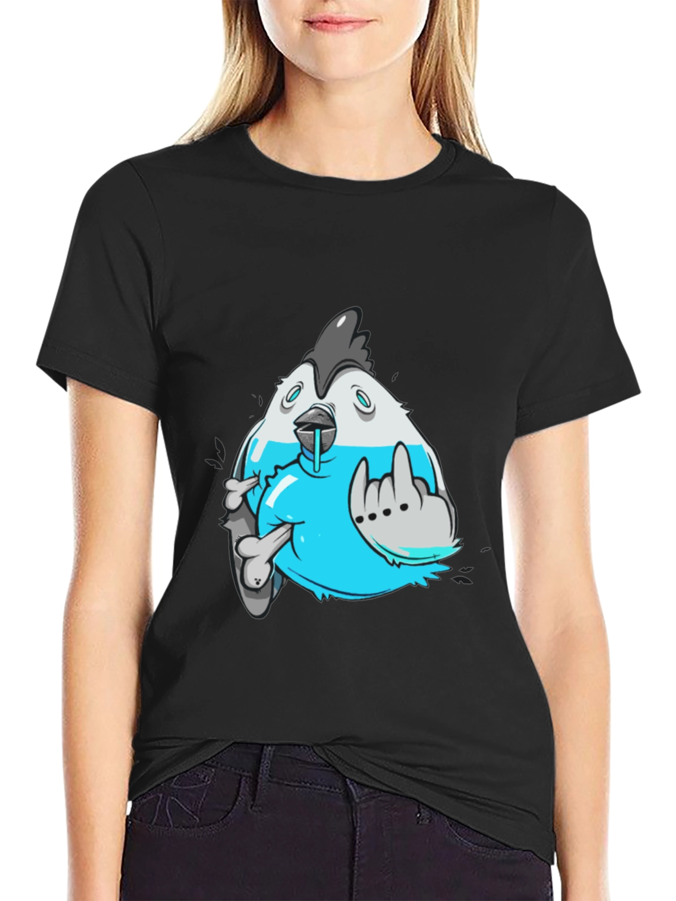 Edgy Cartoon Chicken Graphic T-Shirt