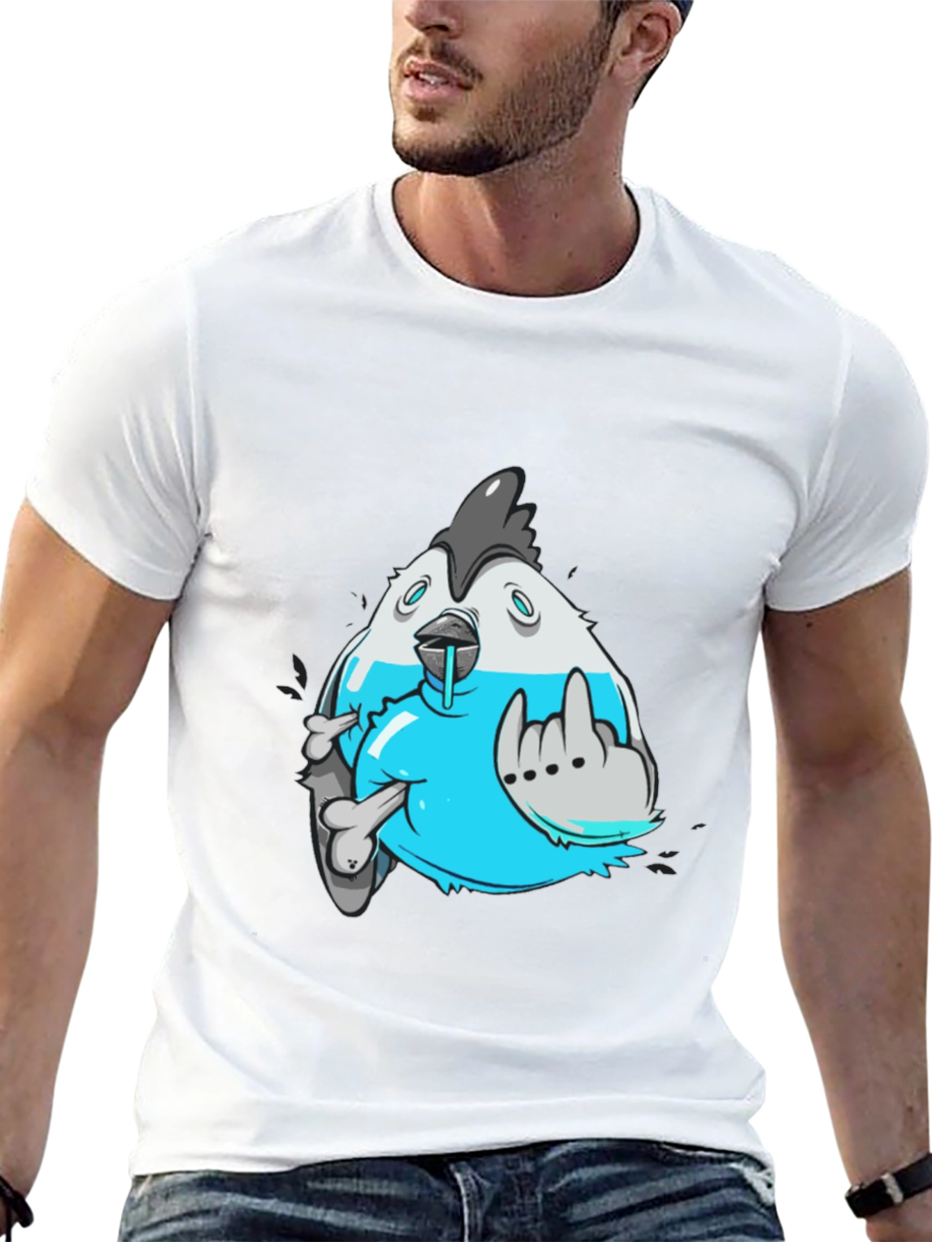 Edgy Cartoon Chicken Graphic T-Shirt
