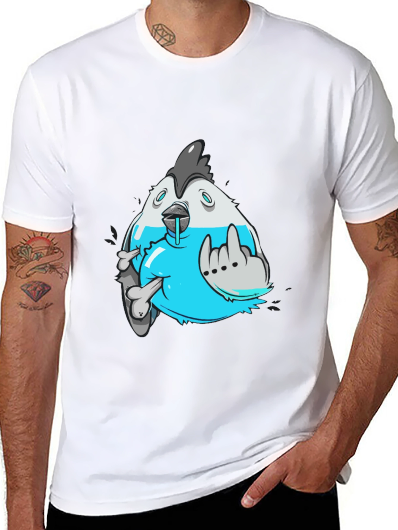 Edgy Cartoon Chicken Graphic T-Shirt