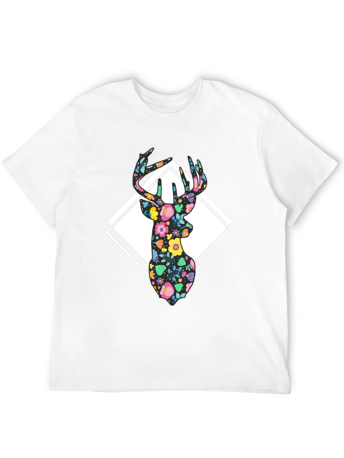 Floral Deer Graphic T-Shirt - Mens Black Tee