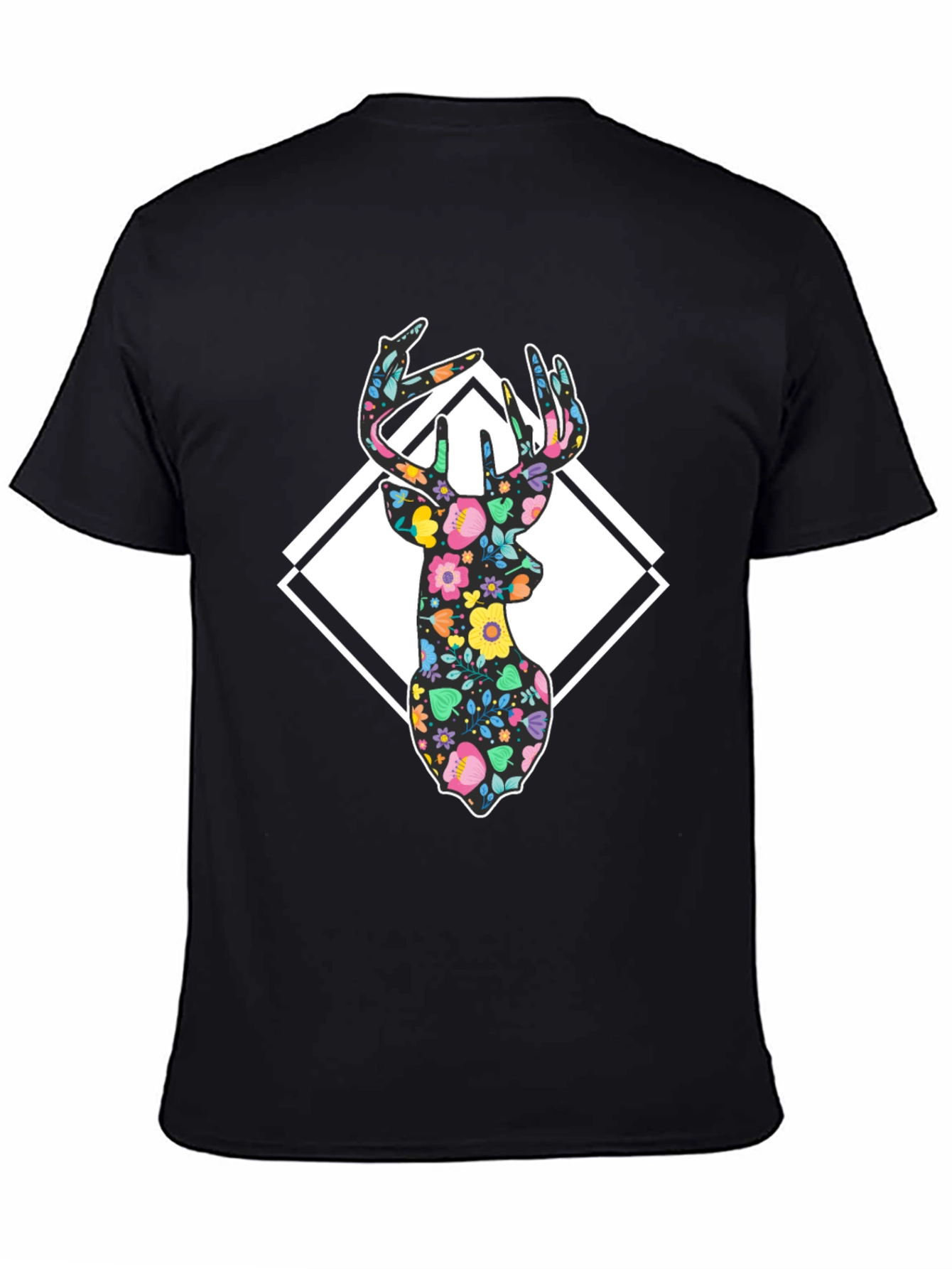 Floral Deer Graphic T-Shirt - Mens Black Tee