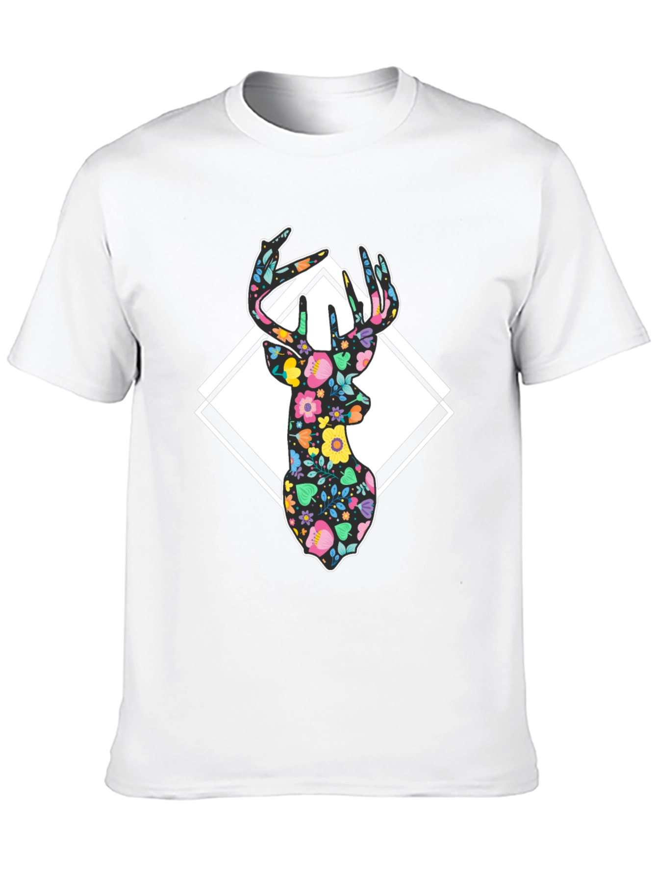 Floral Deer Graphic T-Shirt - Mens Black Tee