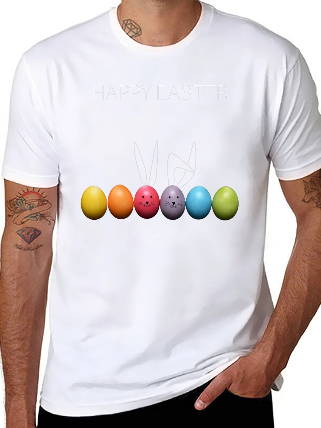 Happy Easter Bunny Eggs Black T-Shirt