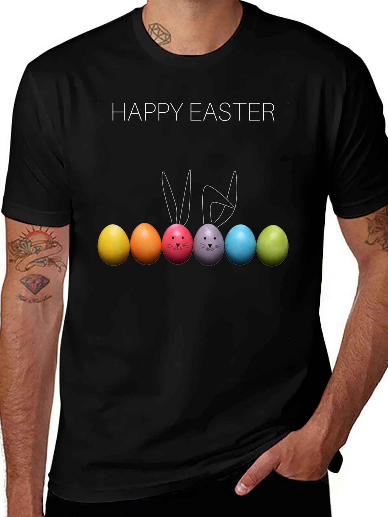 Happy Easter Bunny Eggs Black T-Shirt