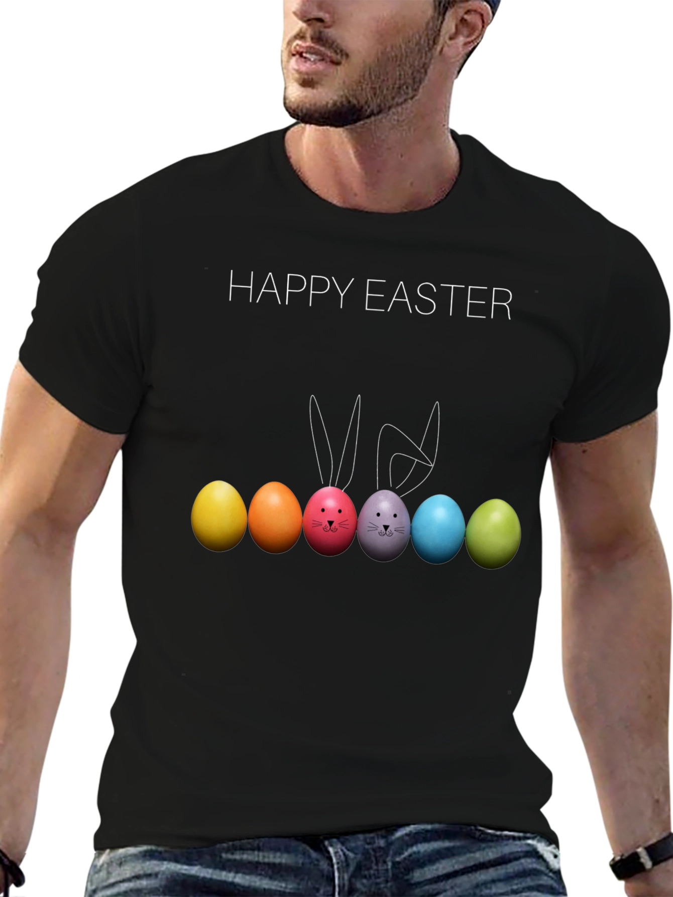 Happy Easter Bunny Eggs Black T-Shirt
