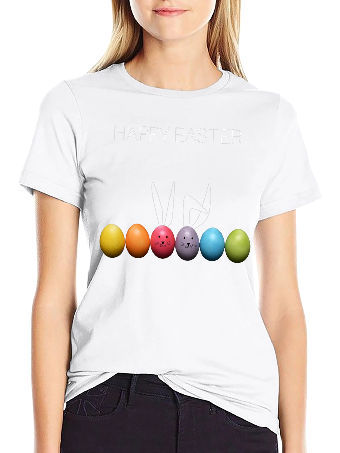 Happy Easter Bunny Eggs Black T-Shirt