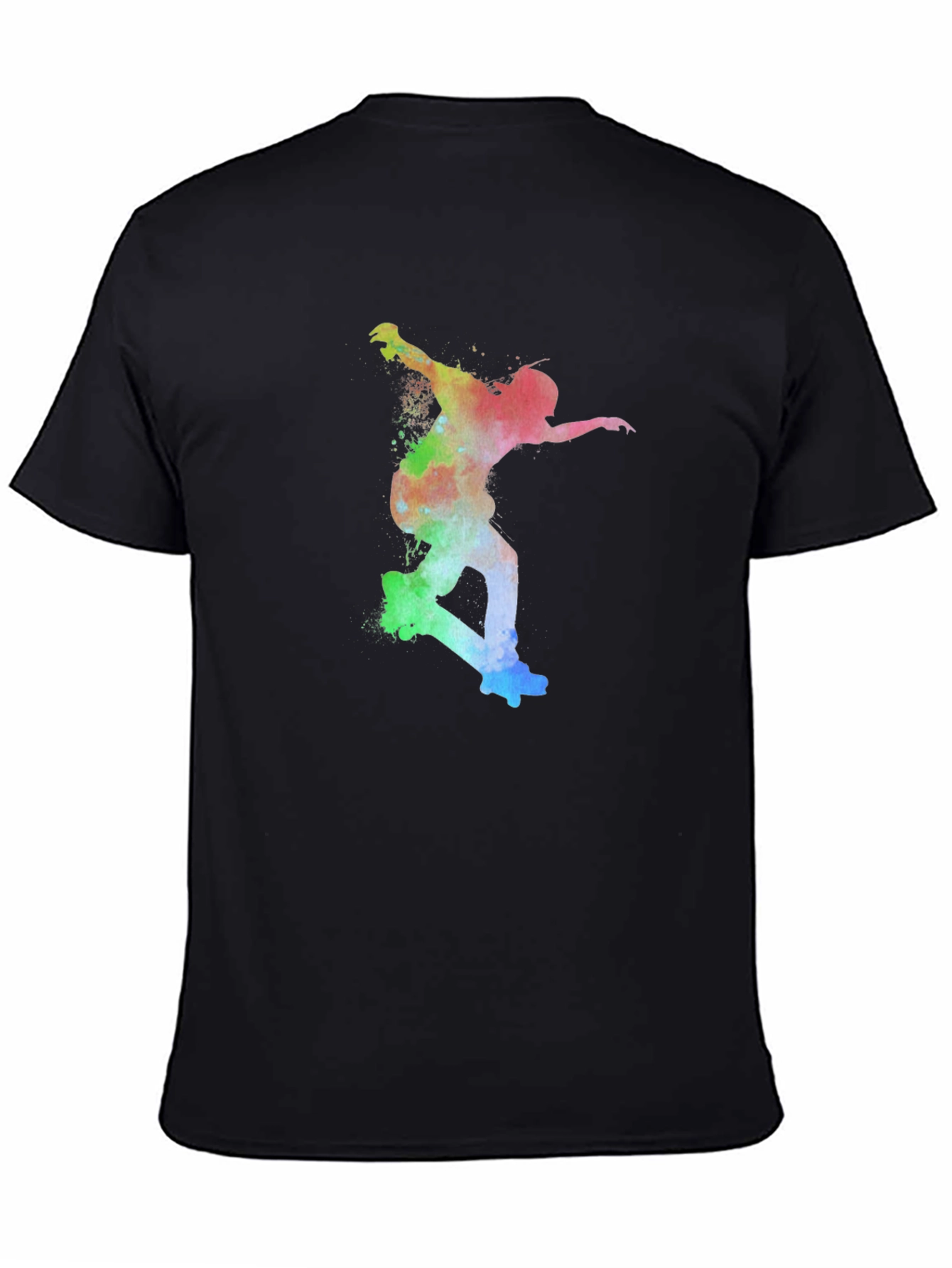 Skateboarder Rainbow Art Print Black T-Shirt