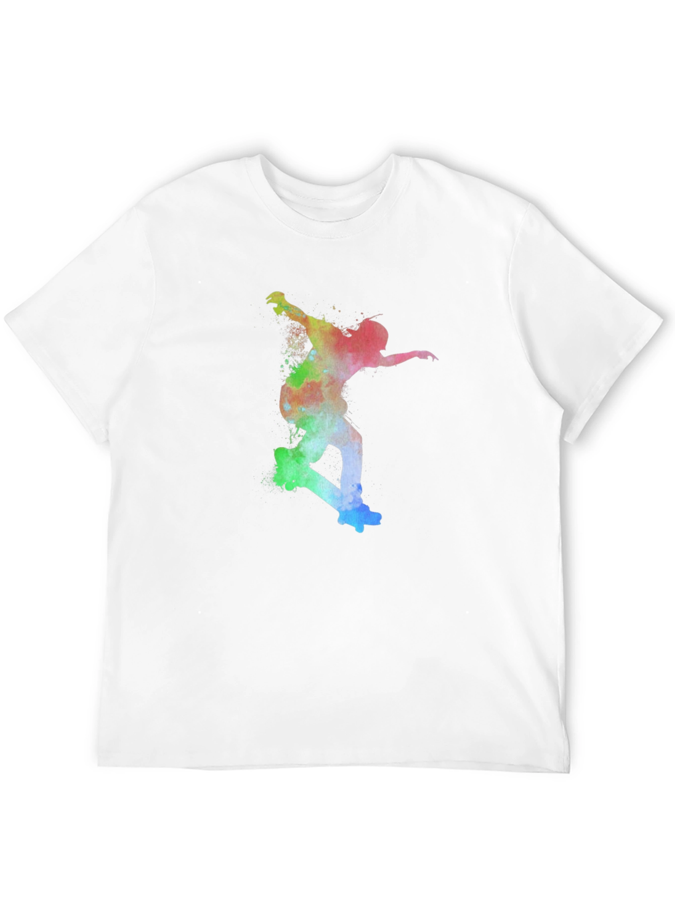 Skateboarder Rainbow Art Print Black T-Shirt