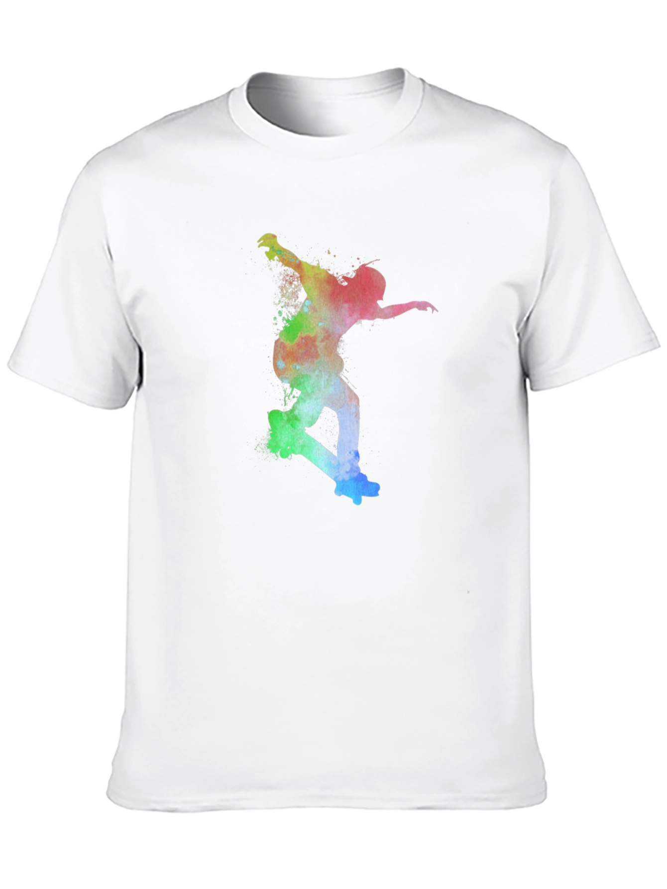 Skateboarder Rainbow Art Print Black T-Shirt