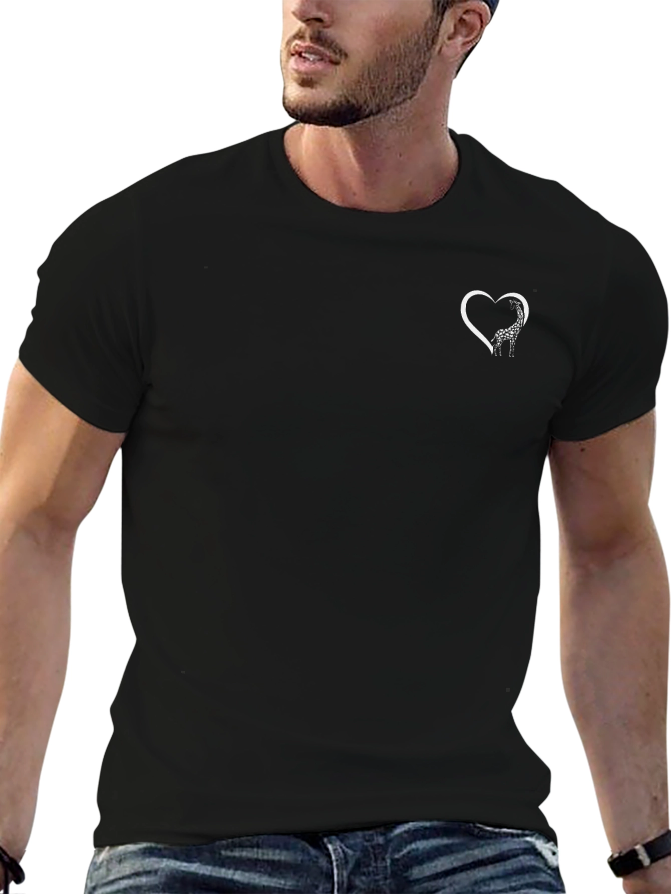 Mens Black Giraffe Heart Graphic Tee