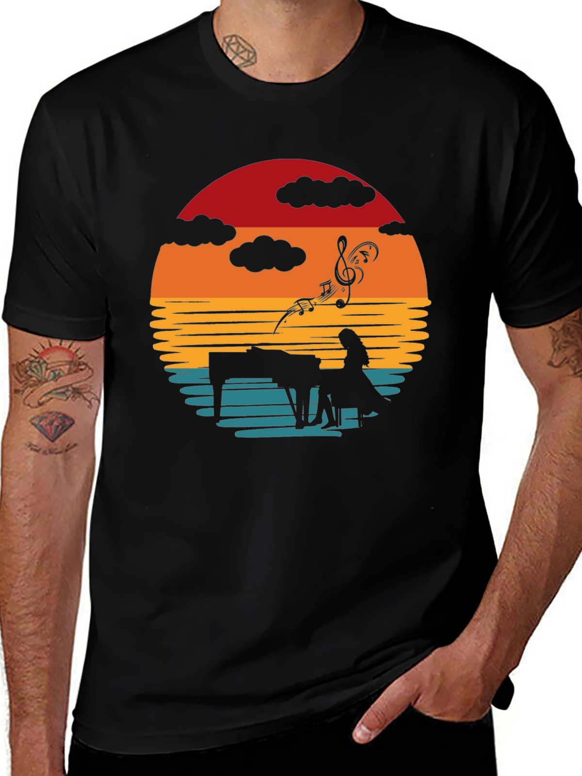 Sunset Piano Player Graphic Tee