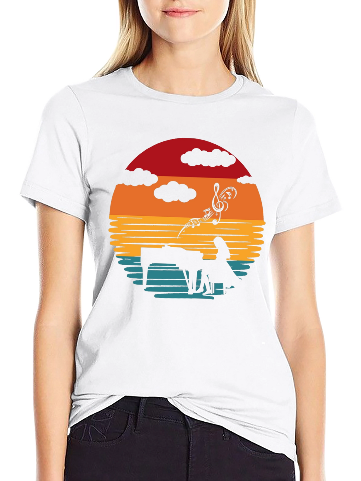 Sunset Piano Player Graphic Tee