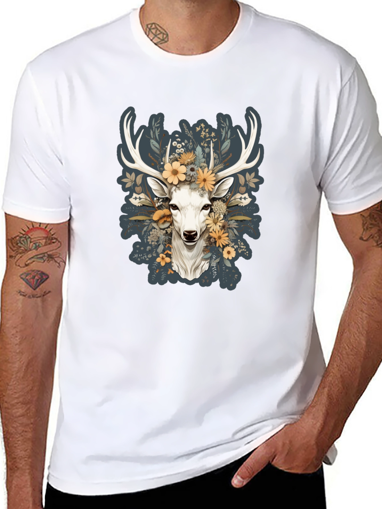 Floral Deer Graphic Tee - Nature Inspired Menswear