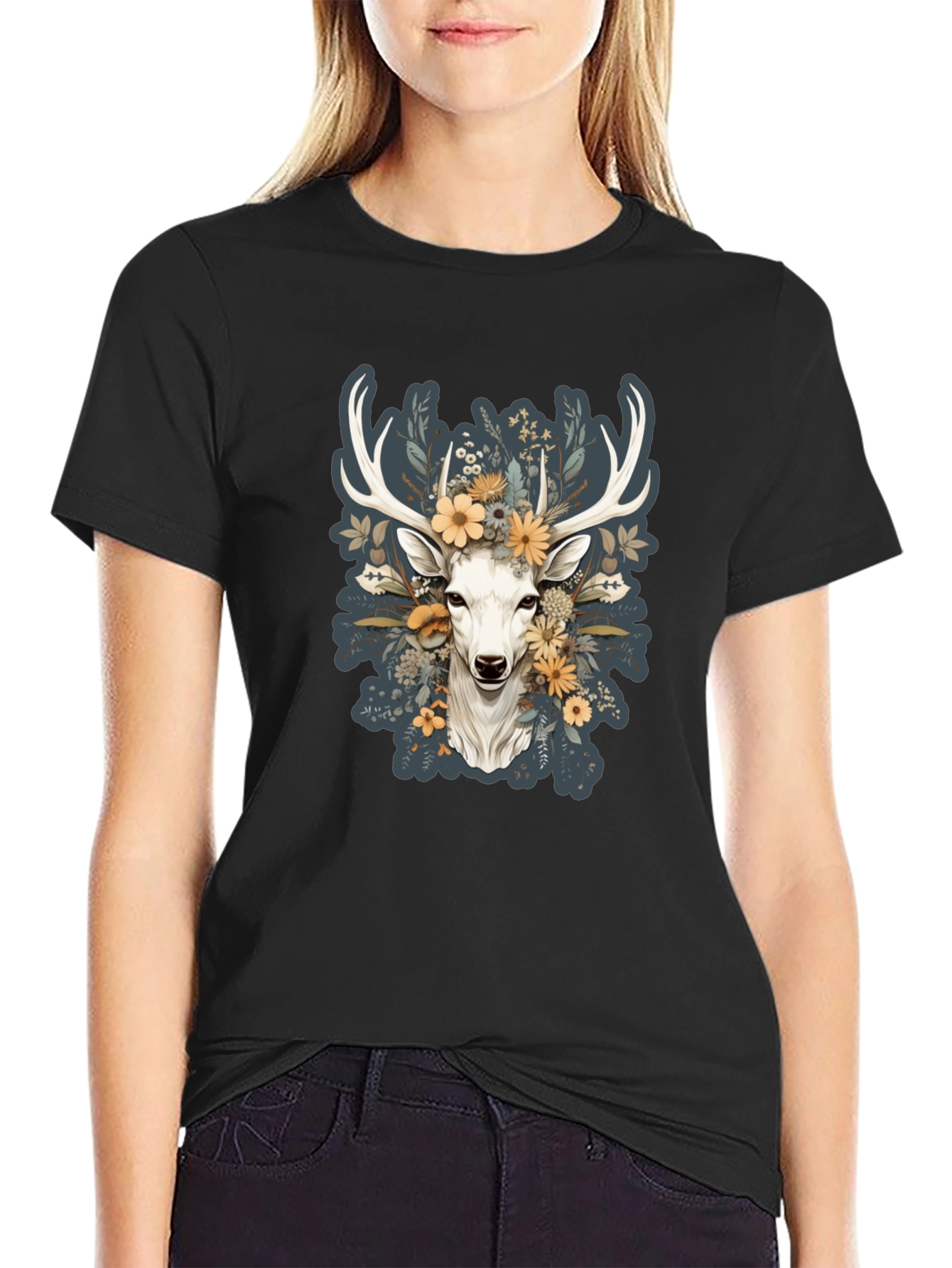 Floral Deer Graphic Tee - Nature Inspired Menswear