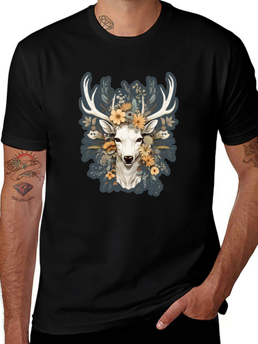 Floral Deer Graphic Tee - Nature Inspired Menswear