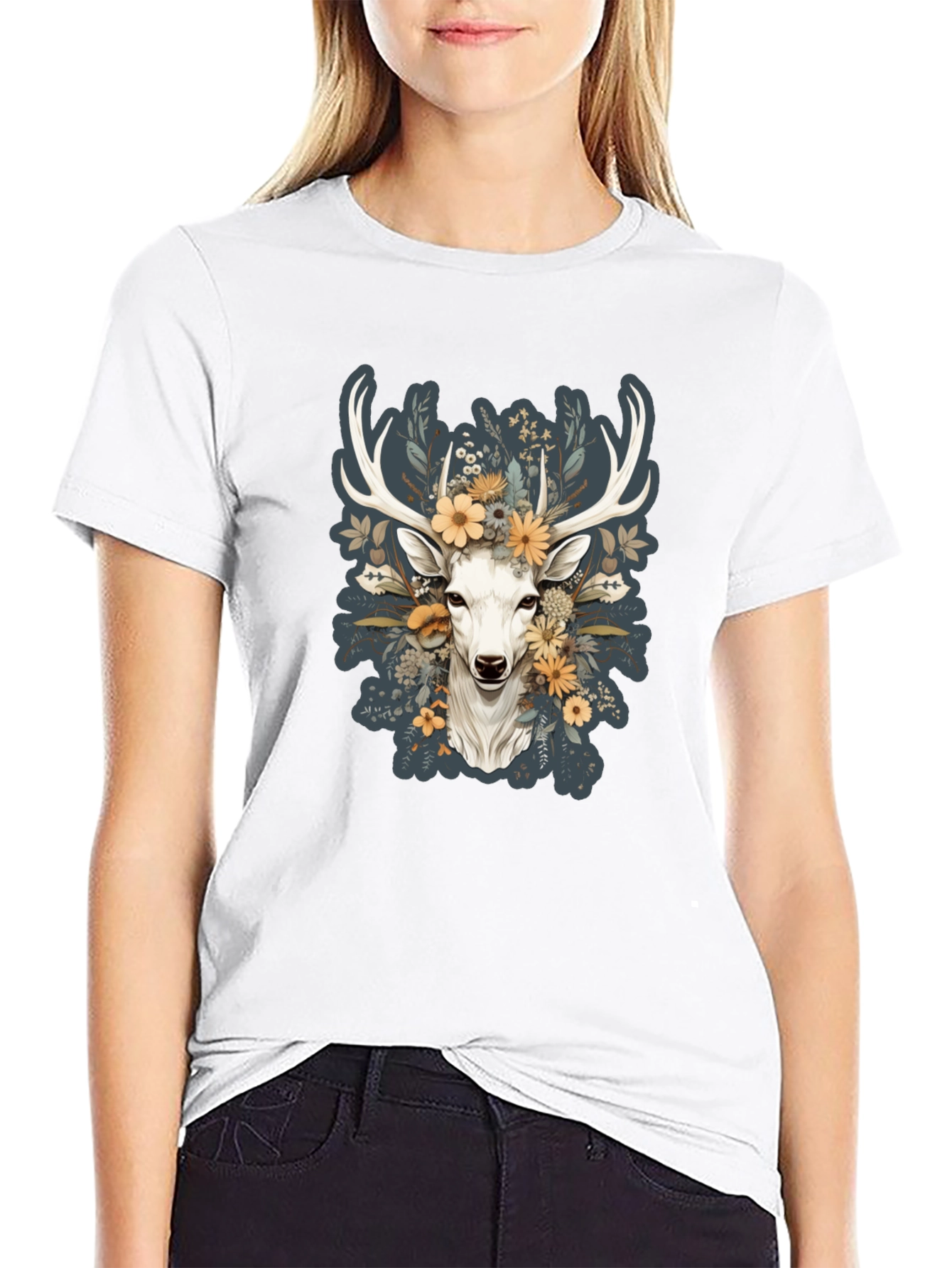 Floral Deer Graphic Tee - Nature Inspired Menswear