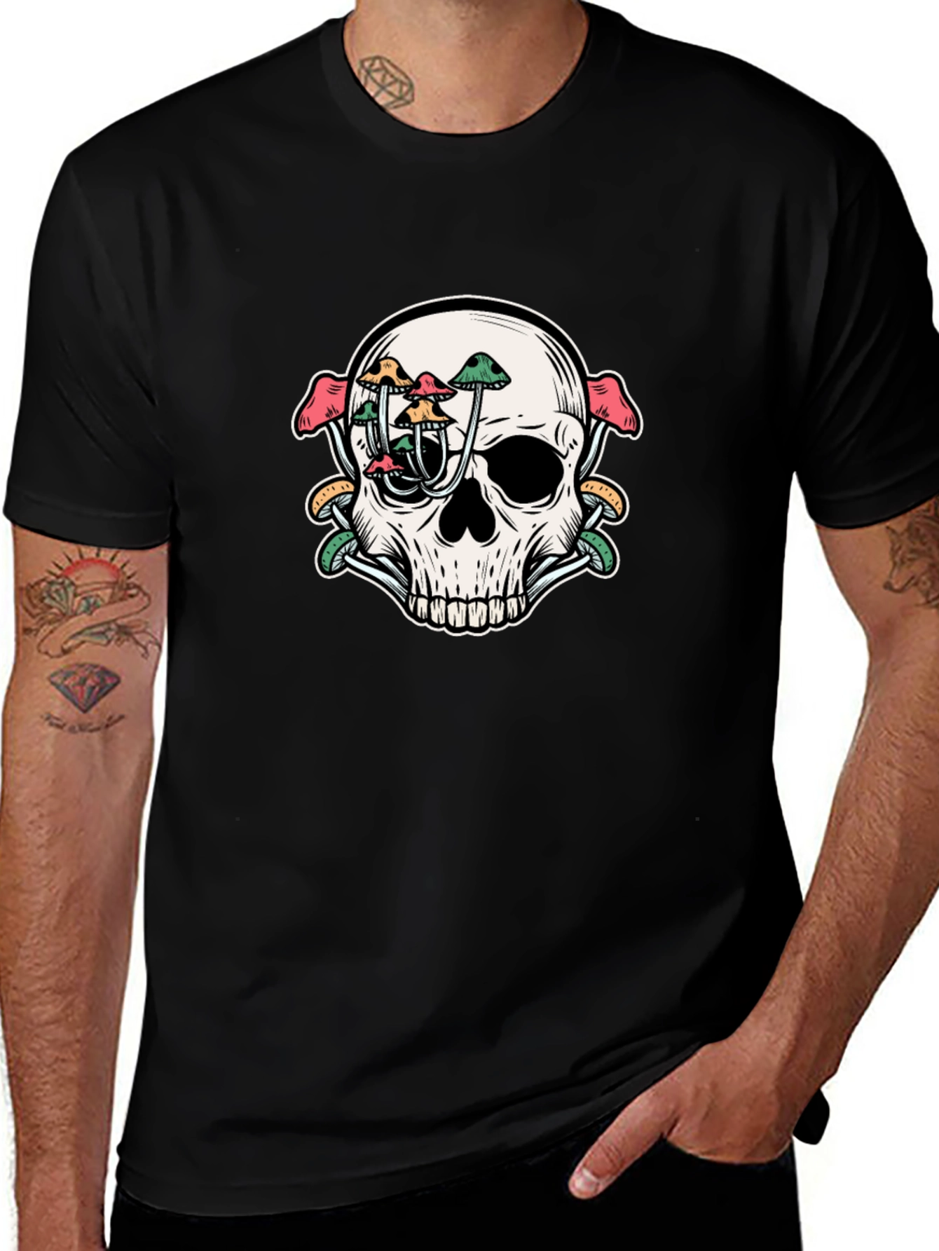 Mushroom Skull Graphic Tee - Unique Design