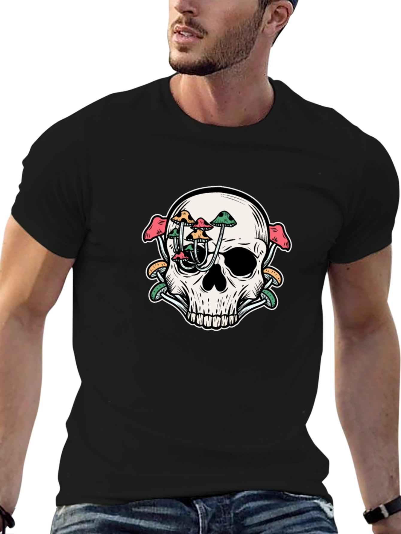 Mushroom Skull Graphic Tee - Unique Design