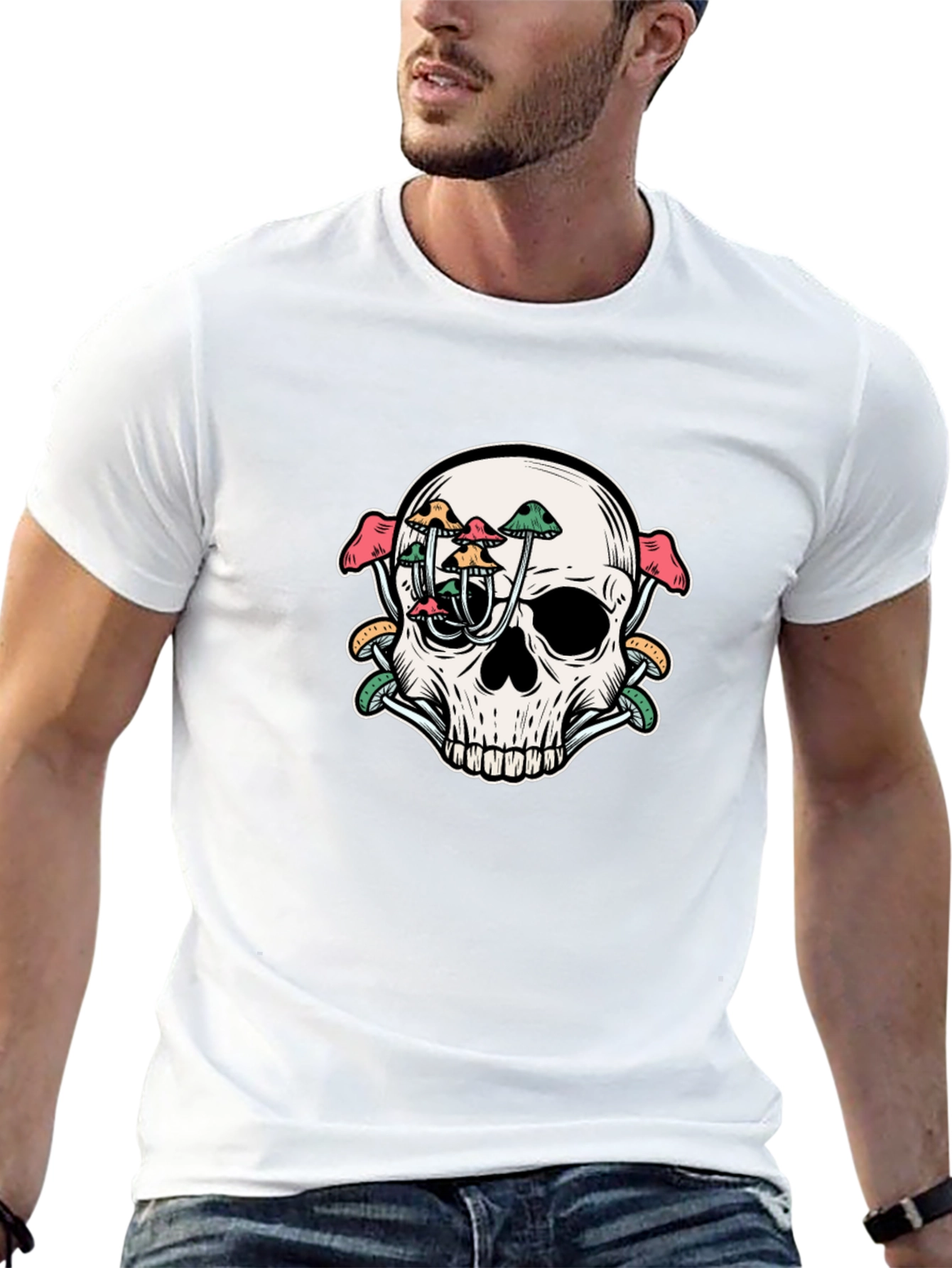 Mushroom Skull Graphic Tee - Unique Design