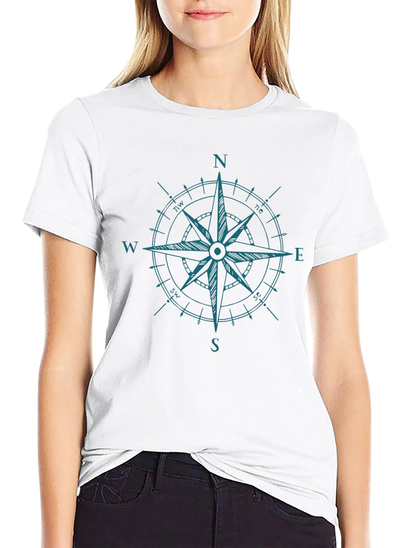 Nautical Compass Rose Black Graphic T-Shirt