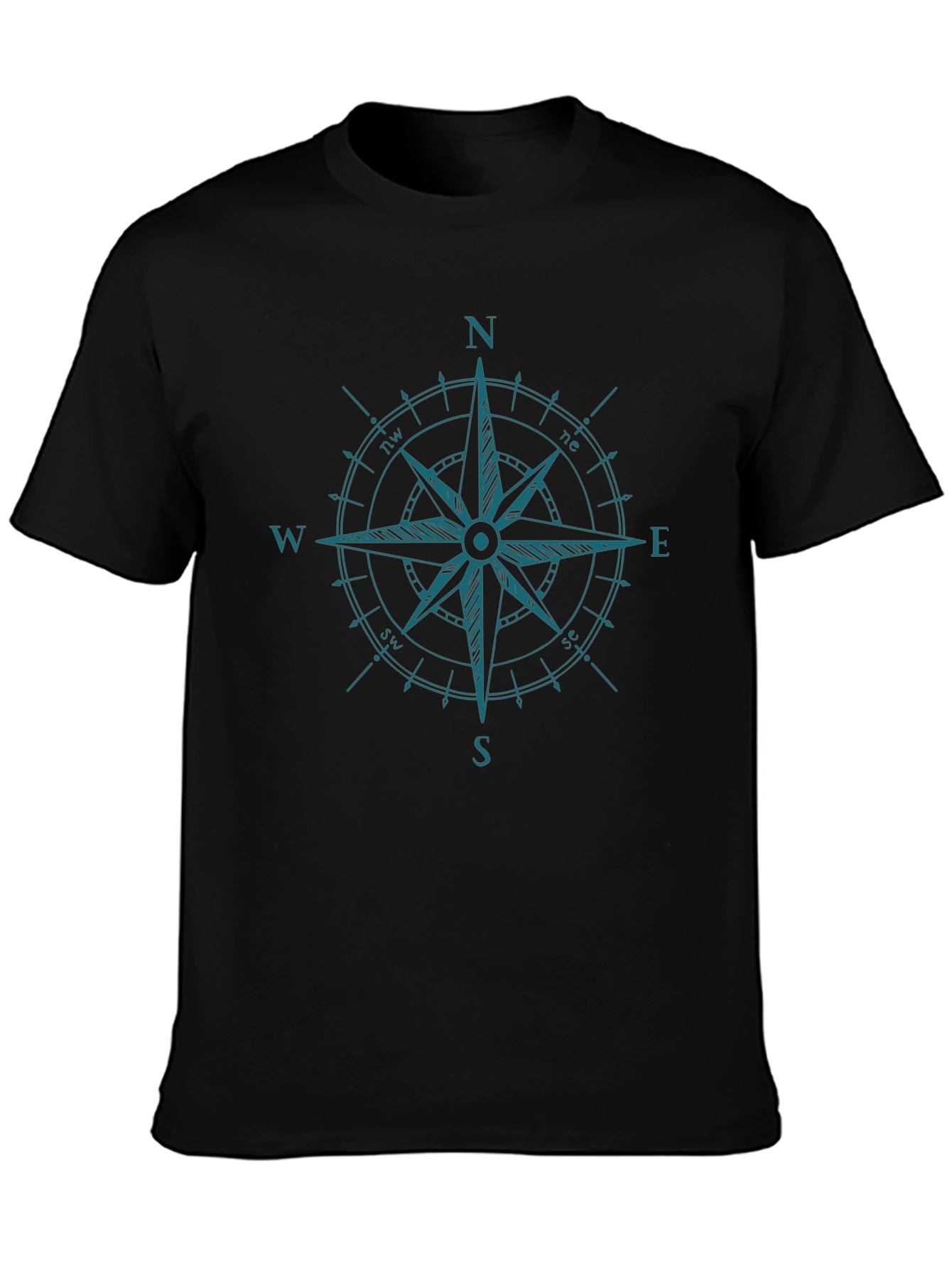 Nautical Compass Rose Black Graphic T-Shirt