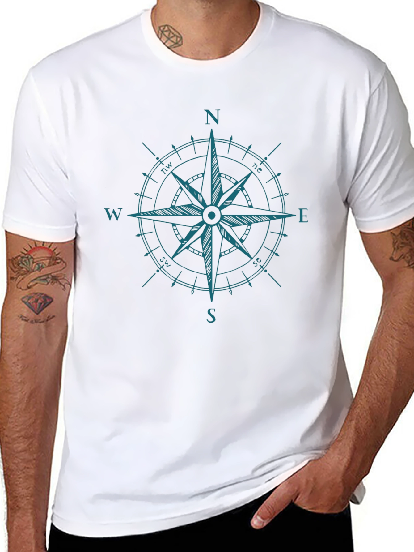 Nautical Compass Rose Black Graphic T-Shirt