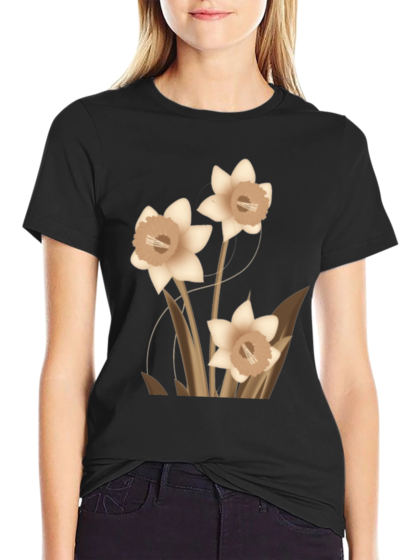 Floral Graphic Tee - Black Casual T-Shirt