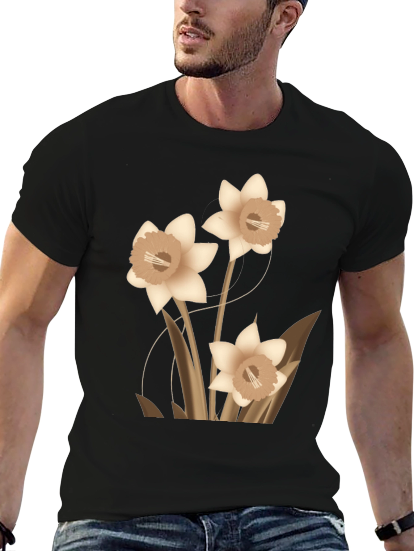 Floral Graphic Tee - Black Casual T-Shirt