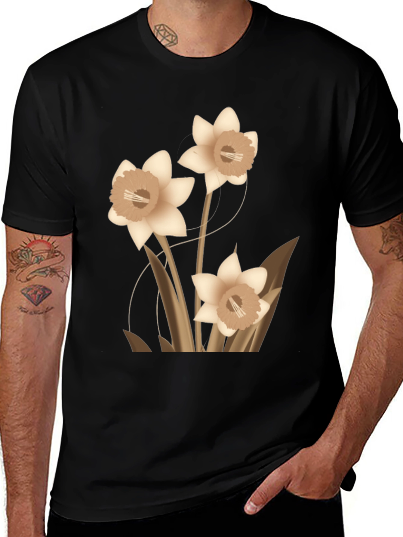 Floral Graphic Tee - Black Casual T-Shirt