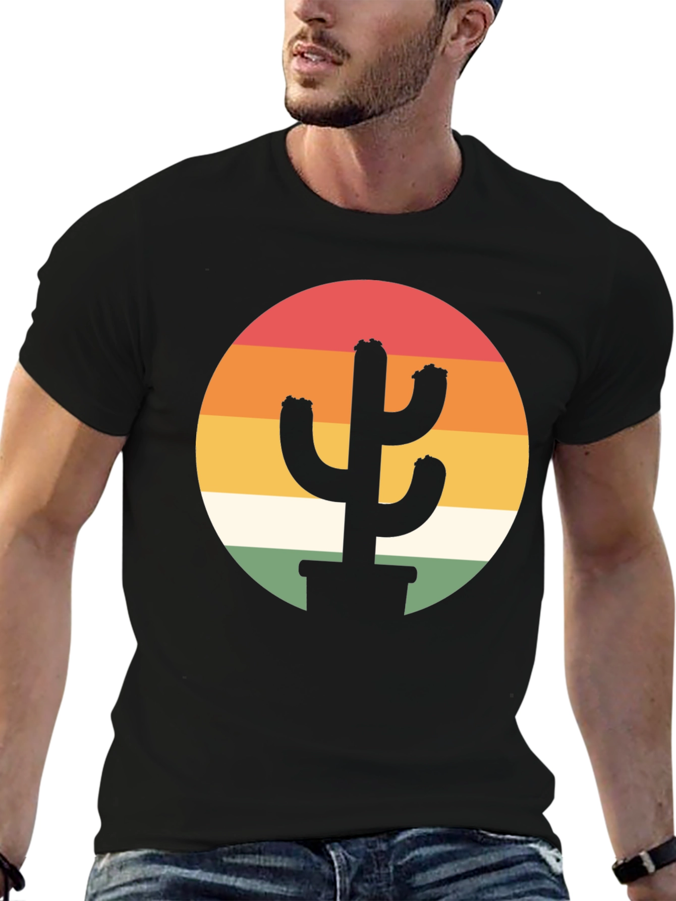 Retro Cactus Sunset Graphic Tee - Black