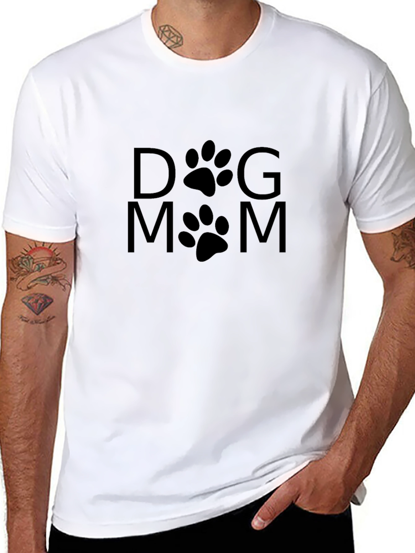 Dog Mom Black T-Shirt Paw Prints