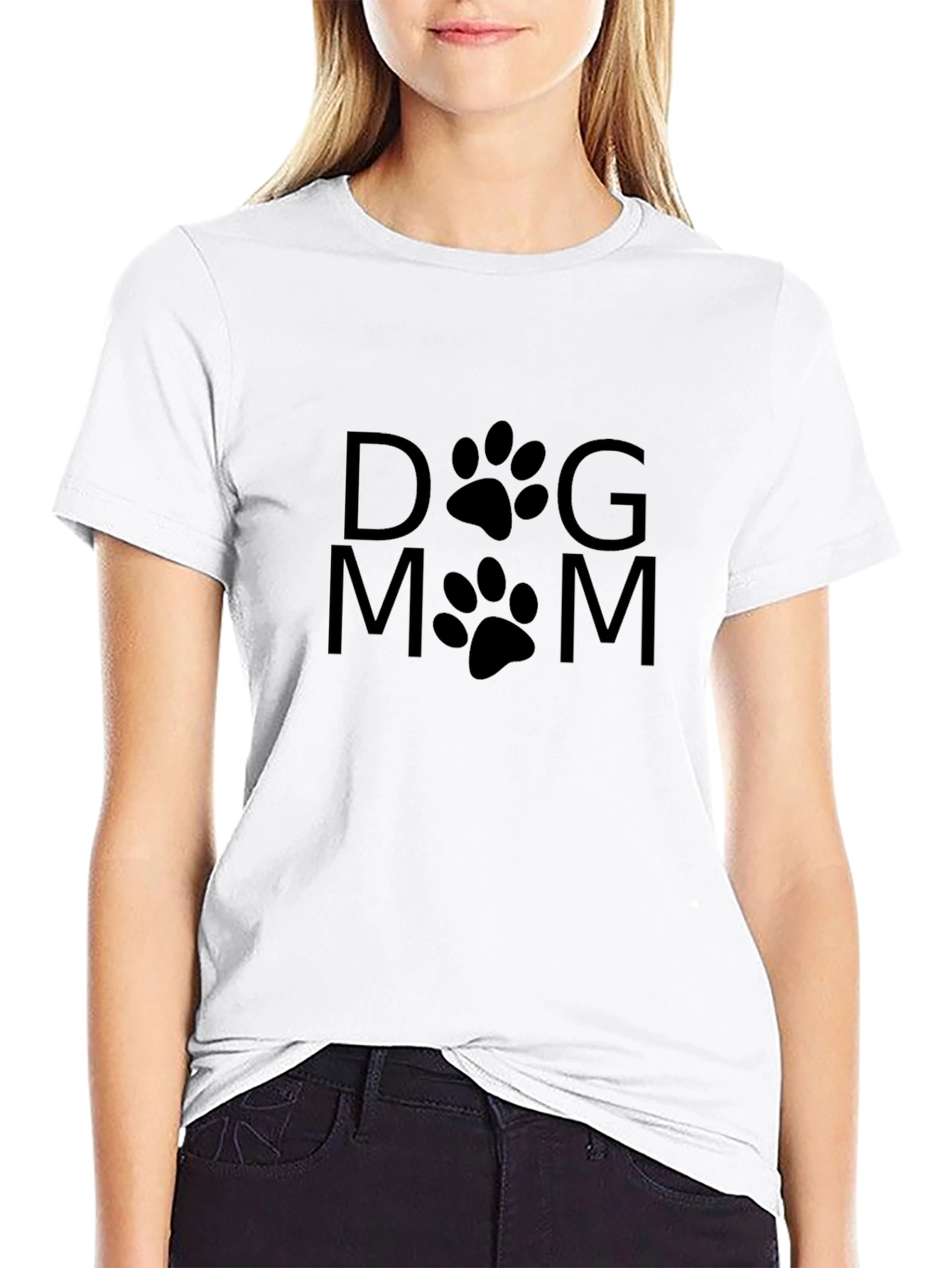 Dog Mom Black T-Shirt Paw Prints