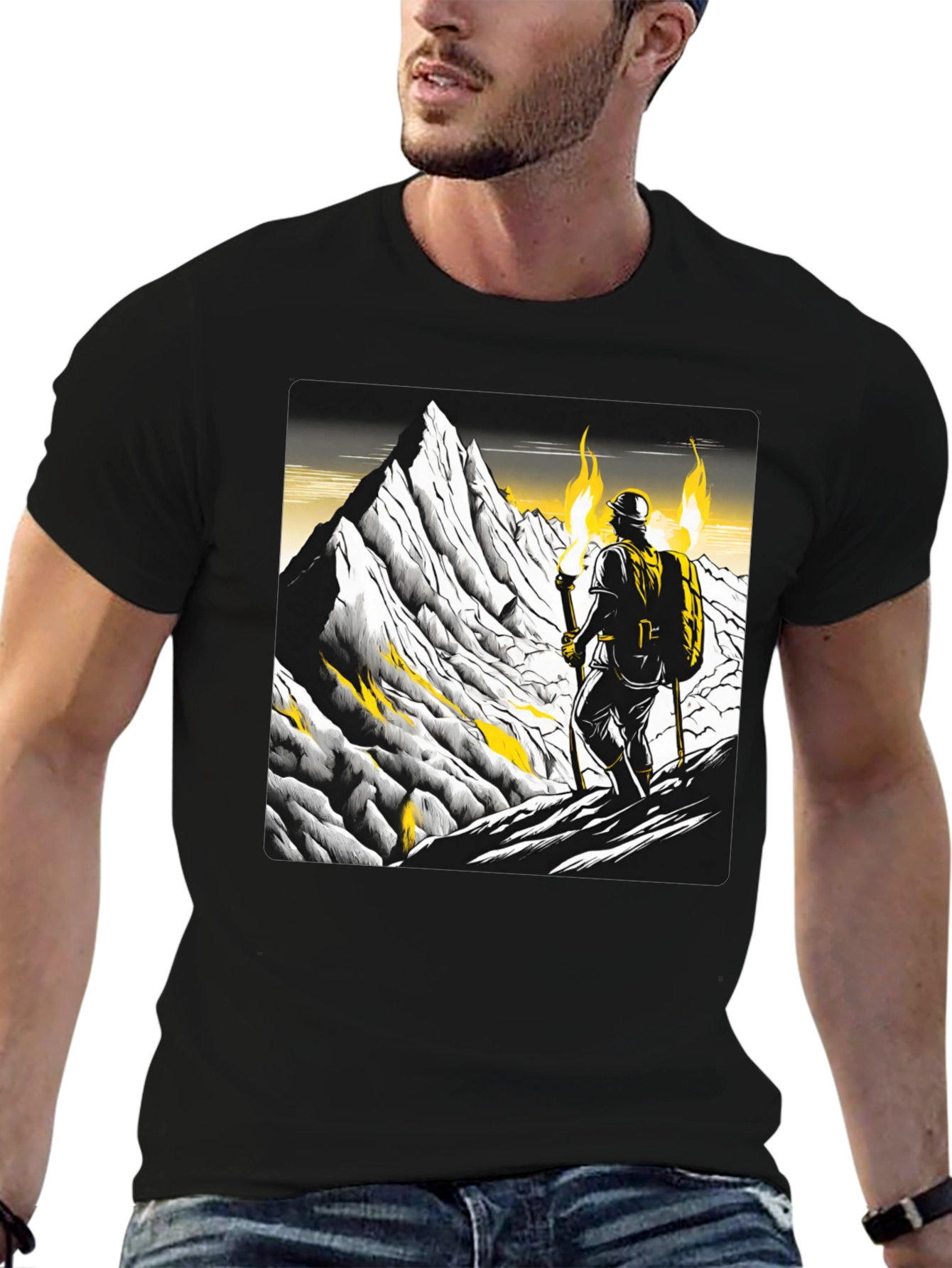 Mountain Climber Graphic Tee - Black Cotton T-Shirt
