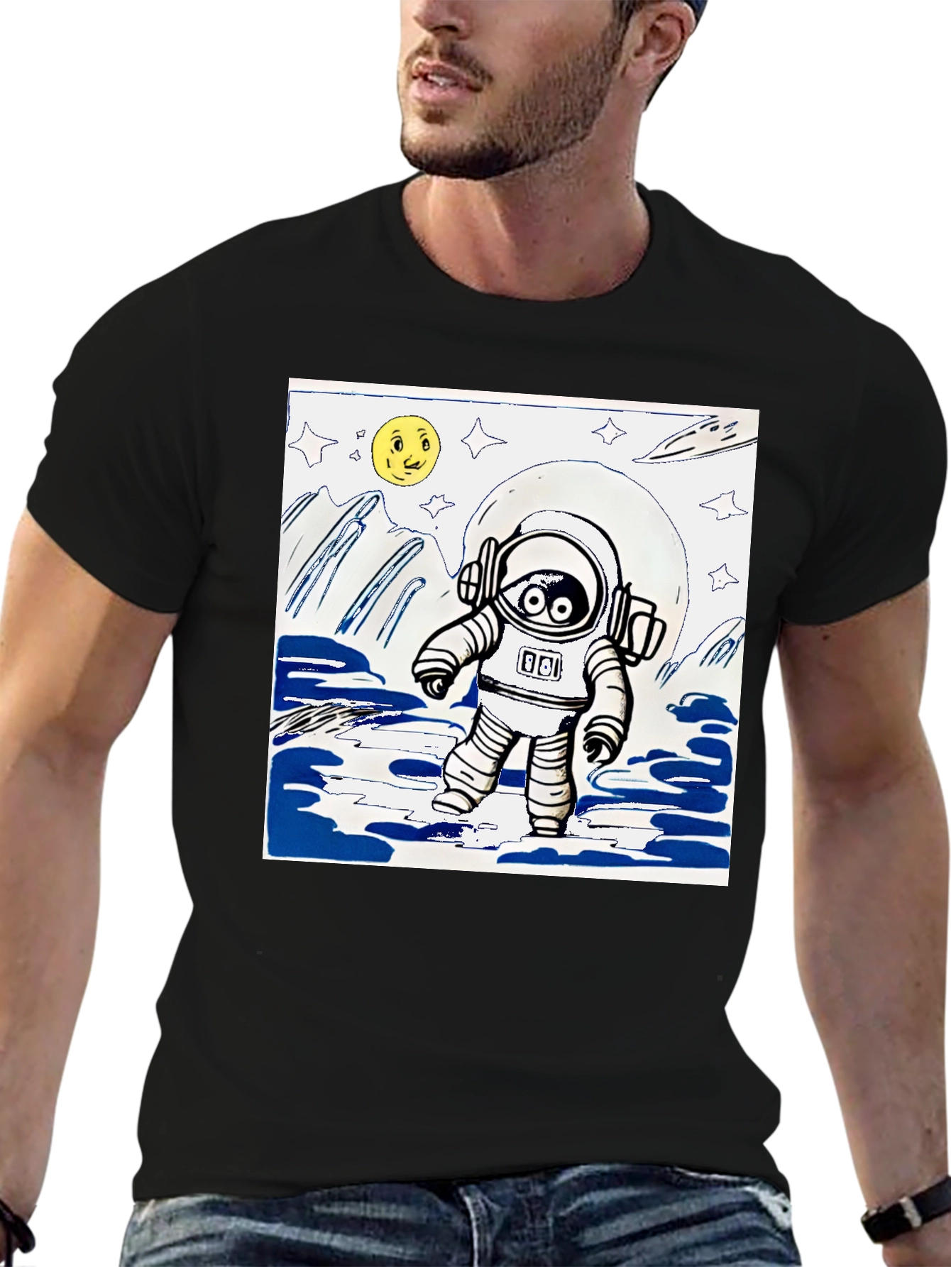 Astronaut Graphic Tee - Black Cotton Blend