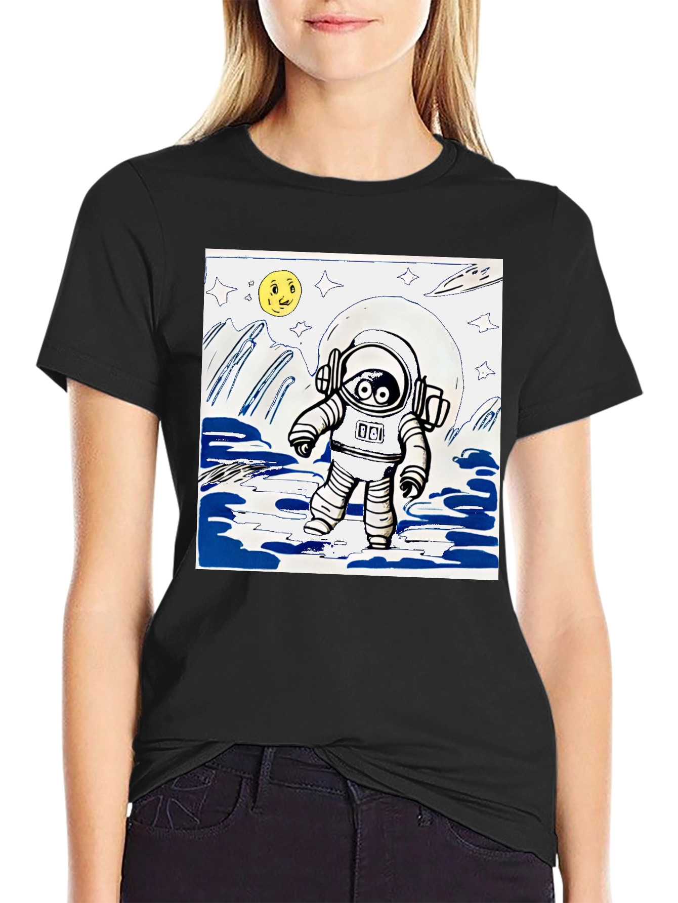 Astronaut Graphic Tee - Black Cotton Blend