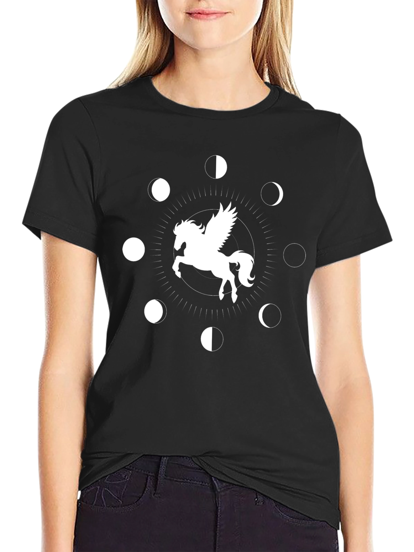 Pegasus & Moon Phases Black Tee