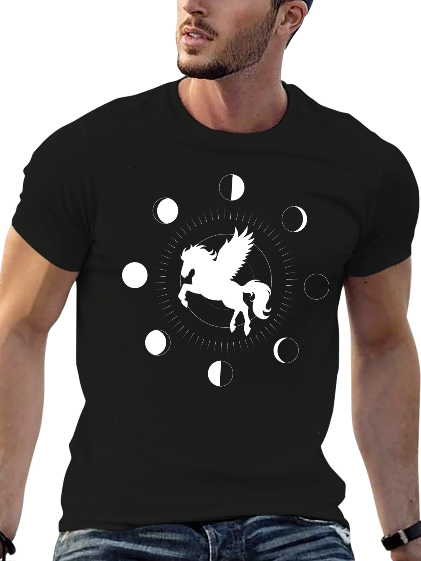 Pegasus & Moon Phases Black Tee