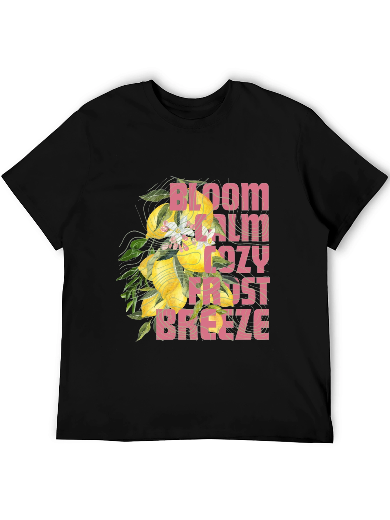 Bloom Calm Cozy Frost Breeze Black Graphic Tee