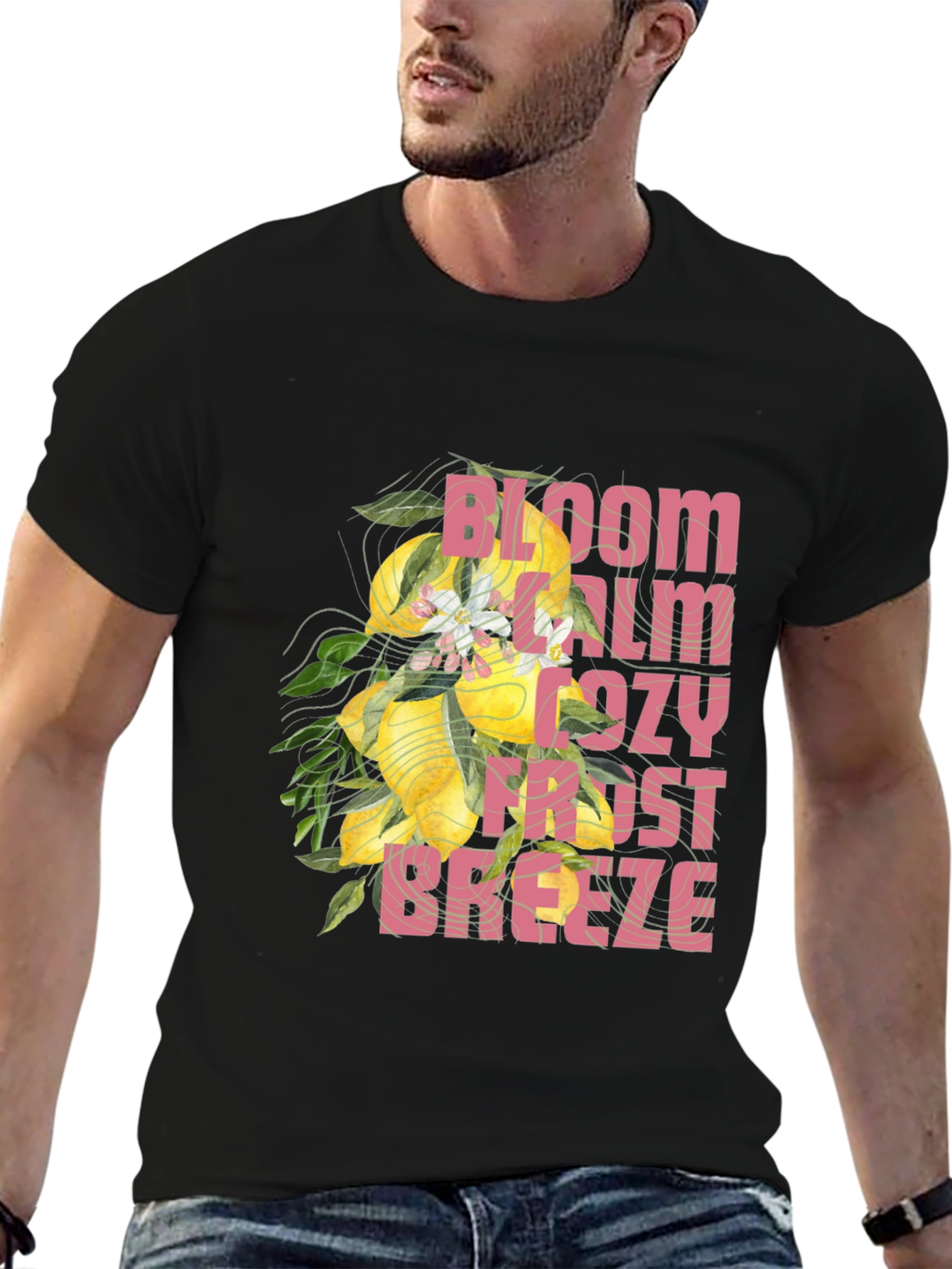 Bloom Calm Cozy Frost Breeze Black Graphic Tee