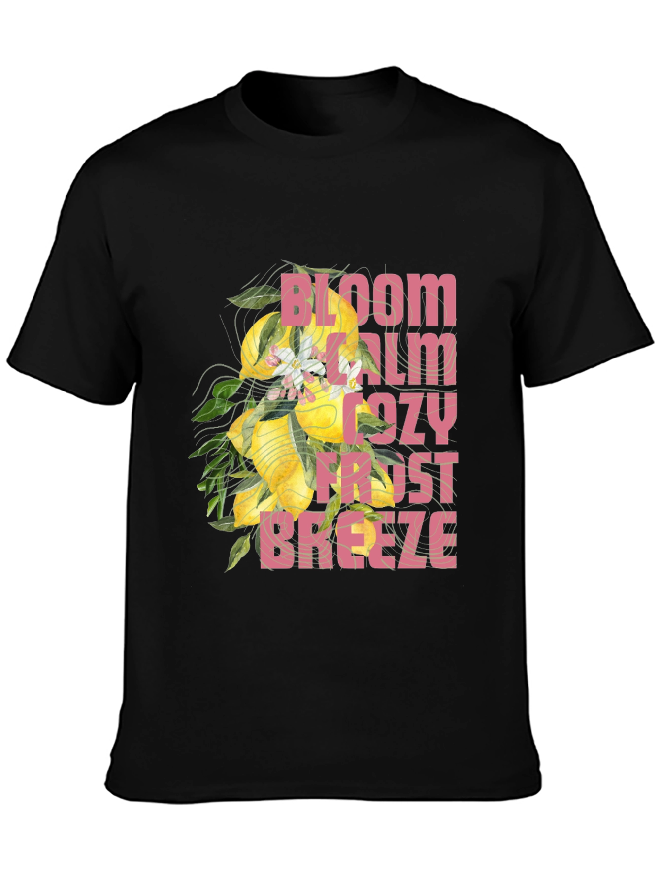 Bloom Calm Cozy Frost Breeze Black Graphic Tee