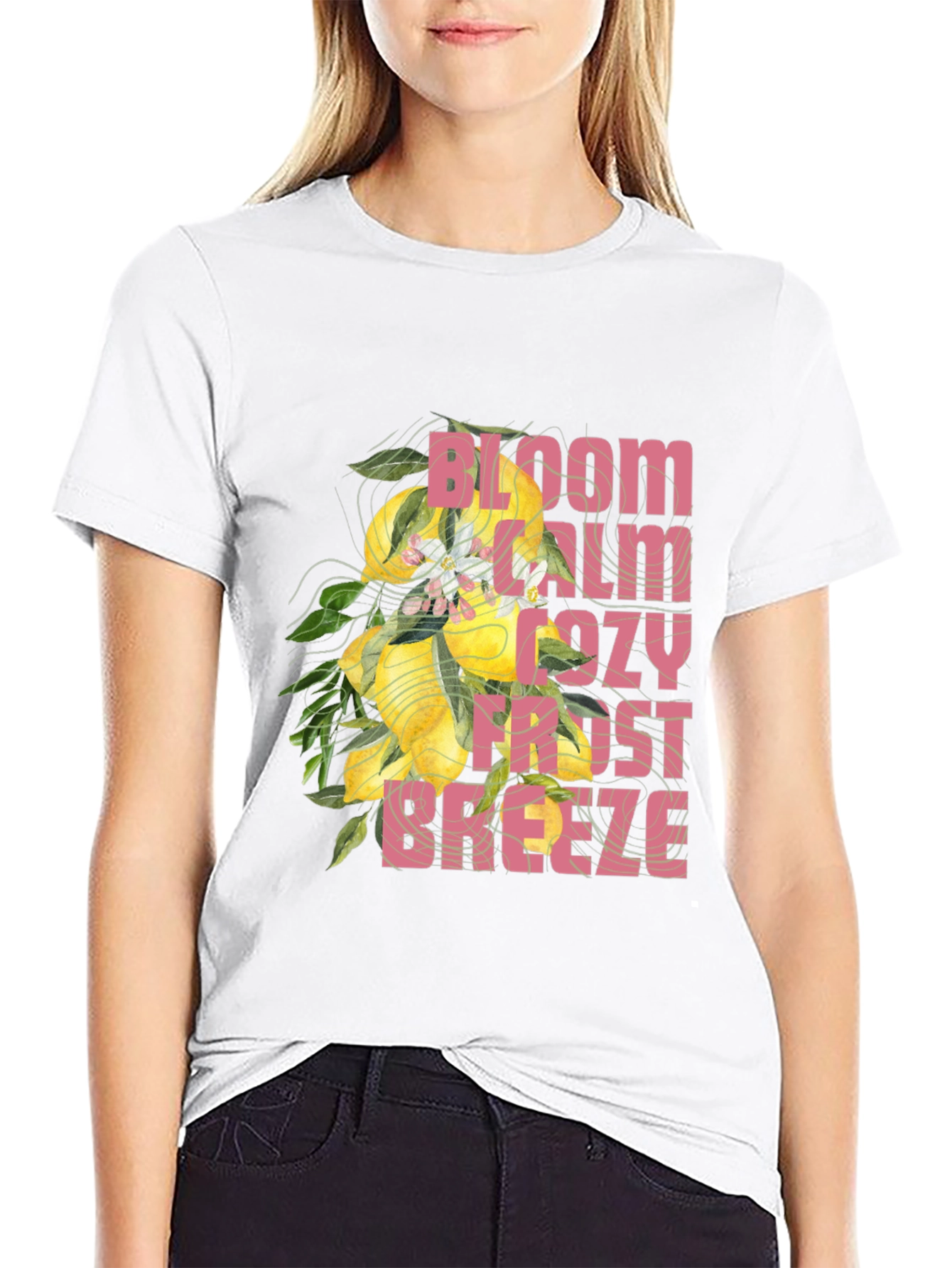 Bloom Calm Cozy Frost Breeze Black Graphic Tee