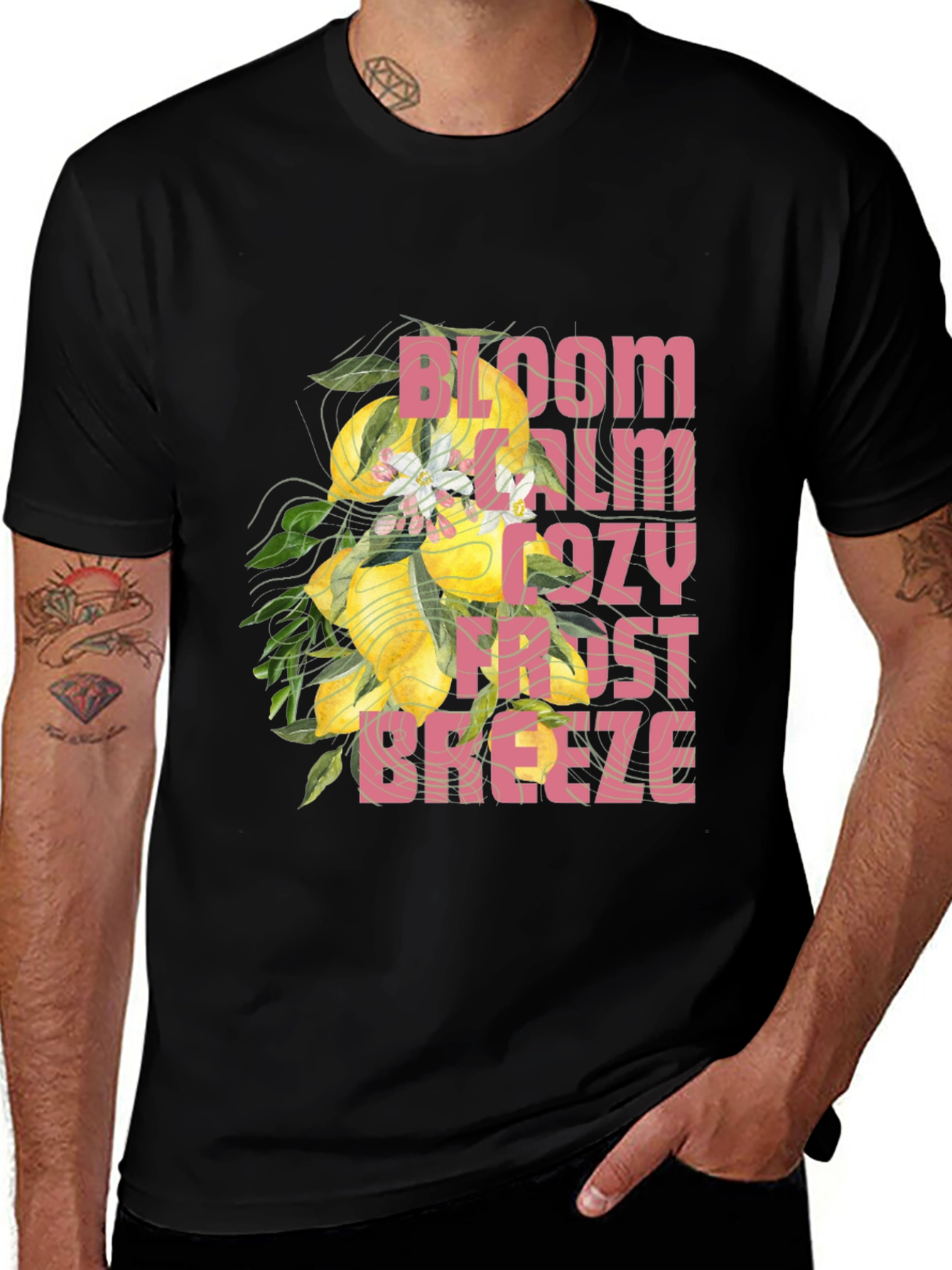 Bloom Calm Cozy Frost Breeze Black Graphic Tee